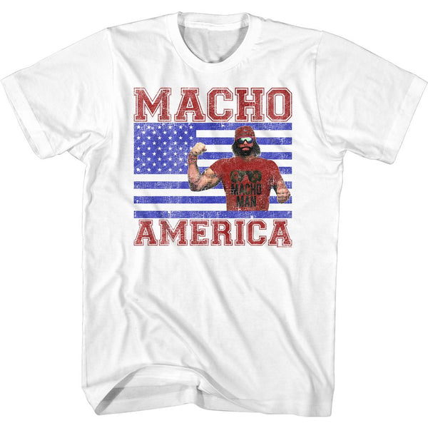 Macho Man-Macho America-White Adult S/S Tshirt - Coastline Mall