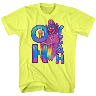 Macho Man-Oh Yeah-Neon Yellow Heather Adult S/S Tshirt - Coastline Mall