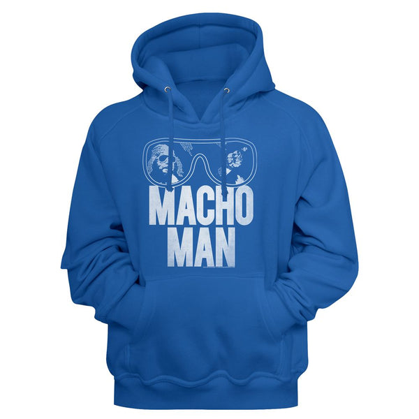 Macho Man Redo Logo Royal Blue Adult Long Sleeve Pullover Hoodie - Coastline Mall