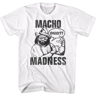 Macho Man-Diggit-White Adult S/S Tshirt - Coastline Mall