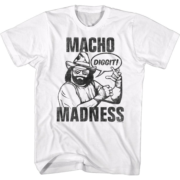 Macho Man-Diggit-White Adult S/S Tshirt - Coastline Mall