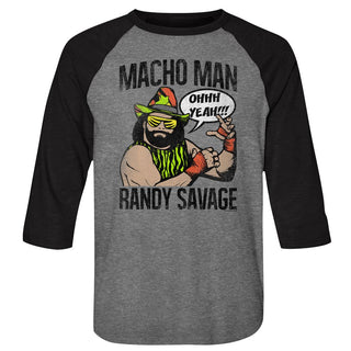 Macho Man - Macho Logo Premium Heather/Vintage Black Adult 3/4 Sleeve Baseball Jersey T-Shirt tee - Coastline Mall