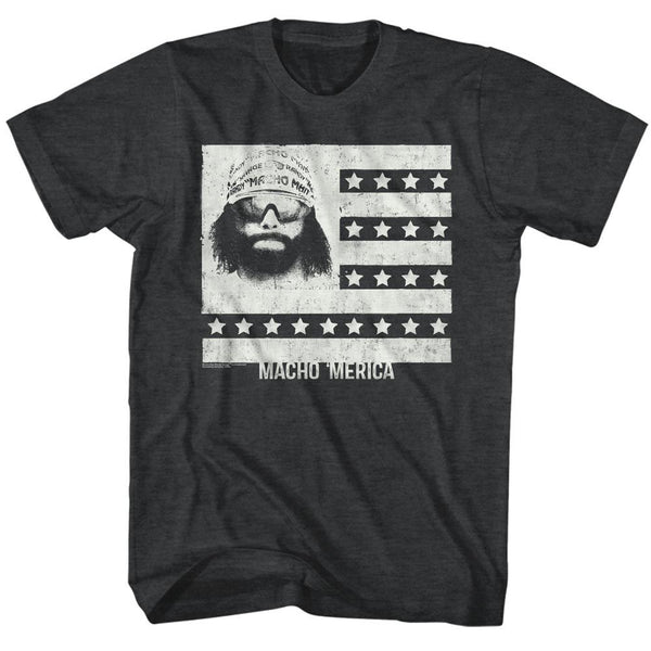 Macho Man-Mericaman-Black Heather Adult S/S Tshirt - Coastline Mall