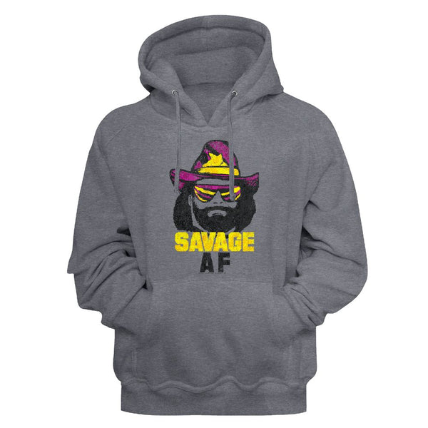 Macho Man - Savage AF | Gunmetal Heather L/S Pullover Adult Hoodie - Coastline Mall