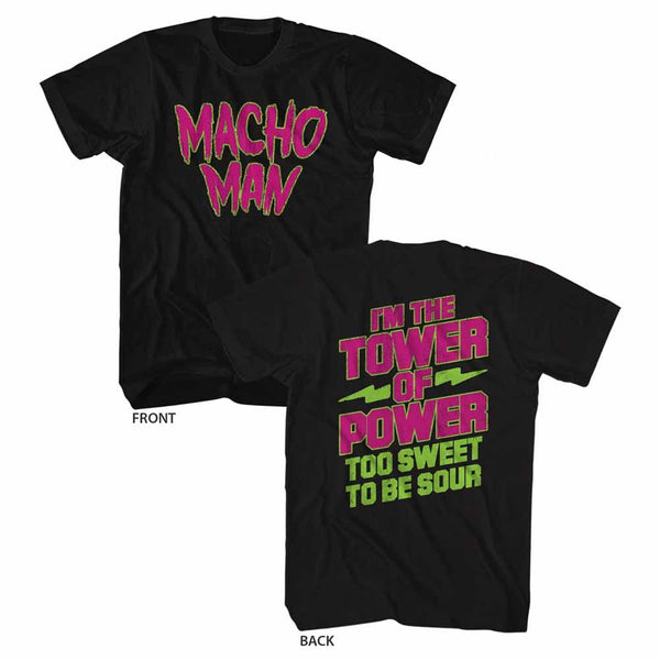 Macho Man-Toosweet-Black Adult S/S Front-Back Print Tshirt - Coastline Mall
