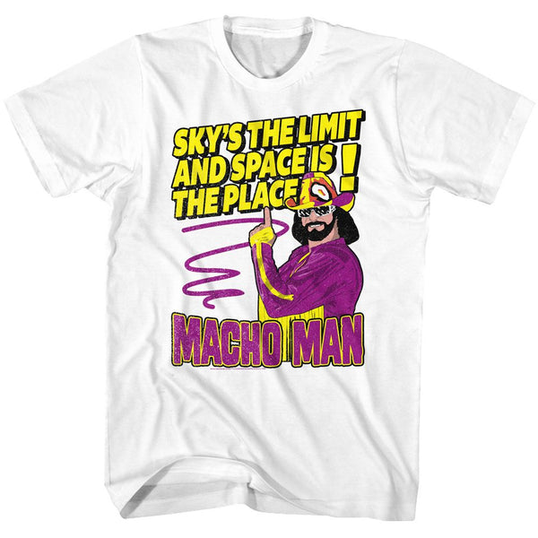 Macho Man-Sky's The Limit-White Adult S/S Tshirt - Coastline Mall