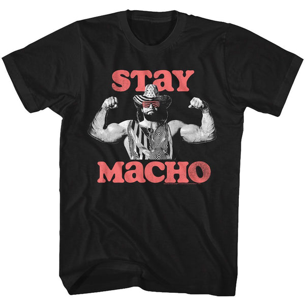 Macho Man-Stay Macho-Black Adult S/S Tshirt - Coastline Mall