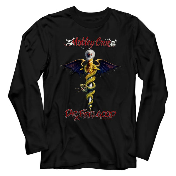 Motley Crue - Dr. Feel Good Logo Black Long Sleeve Adult T-Shirt tee - Coastline Mall