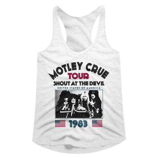 Motley Crue - Shout At The Devil 83 Logo White Ladies Racerback T-Shirt tee  - Coastline Mall