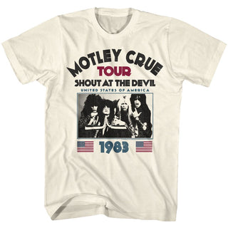 Motley Crue - Shout At The Devil 83 Logo Natural Short Sleeve Adult Soft Slim Fit Unisex Jersey T-Shirt tee - Coastline Mall