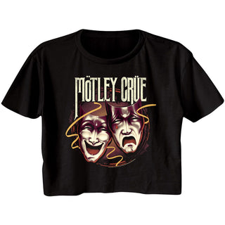 Motley Crue - Drama Masks Logo Black Short Sleeve Ladies Festival Cali Crop T-Shirt tee - Coastline Mall