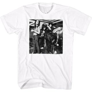 Motley Crue - Black and White Band Pic Logo White Short Sleeve Adult Soft Slim Fit Unisex Jersey T-Shirt tee - Coastline Mall