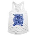 Mega Man-Megablues-White Ladies Racerback - Coastline Mall