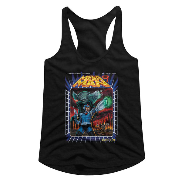 Mega Man-Megawoah-Black Ladies Racerback - Coastline Mall