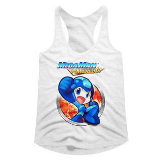 Mega Man-Powered Up-White Ladies Racerback - Coastline Mall