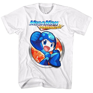 Mega Man-Powered Up-White Adult S/S Tshirt - Coastline Mall