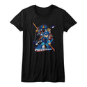 Mega Man-Collage Orange Beam-Black Ladies S/S Tshirt - Coastline Mall