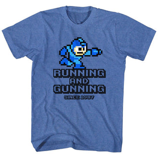 Mega Man-Running And Gunning-Royal Heather Adult S/S Tshirt - Coastline Mall