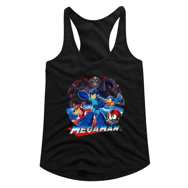 Mega Man-Megaman Collage-Black Ladies Racerback - Coastline Mall