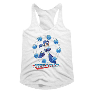 Mega Man-Water Shield-White Ladies Racerback - Coastline Mall