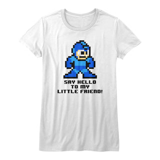 Mega Man-Say Hello To My Little Friend-White Ladies S/S Tshirt - Coastline Mall