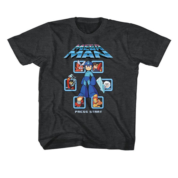 Mega Man-Mm1 Select Screen Remix-Black Heather Toddler-Youth S/S Tshirt - Coastline Mall