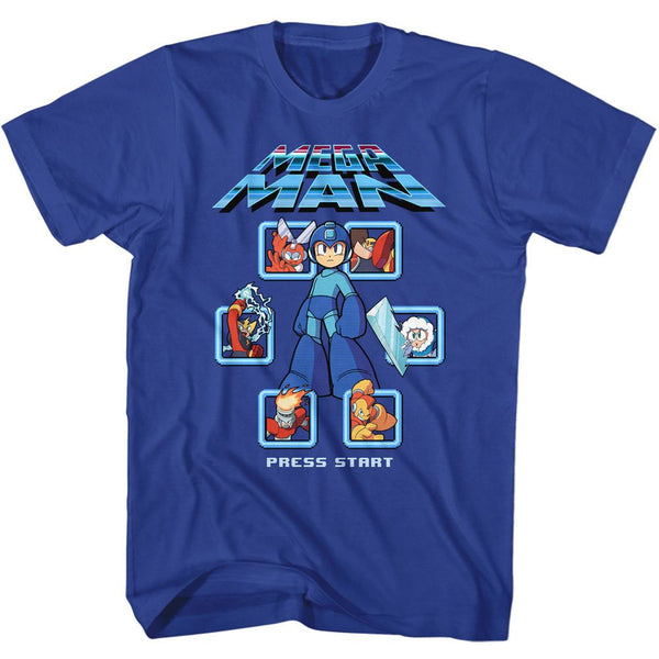 Mega Man-Mm1 Select Screen Remix-Royal Adult S/S Tshirt - Coastline Mall