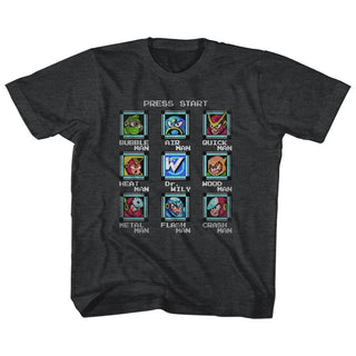 Mega Man - Stage Select Logo Black Heather Toddler-Youth Short Sleeve T-Shirt tee - Coastline Mall