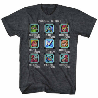 Mega Man-Stage Select-Black Heather Adult S/S Tshirt - Coastline Mall