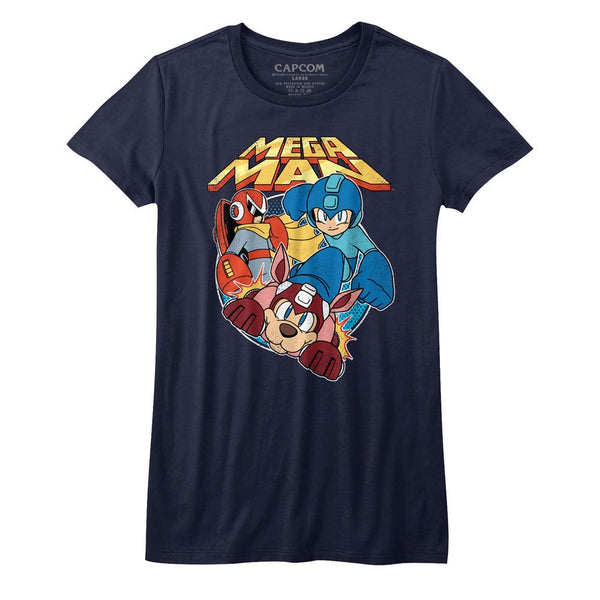 Mega Man-Flat Colors-Navy Ladies S/S Tshirt - Coastline Mall