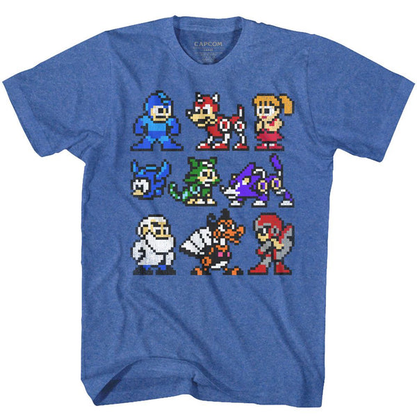 Mega Man-The Cast-Royal Heather Adult S/S Tshirt - Coastline Mall