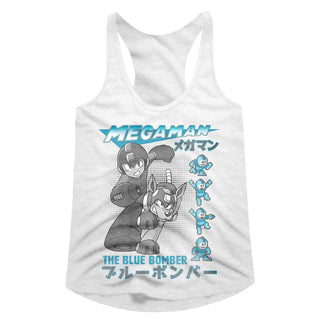 Mega Man-Blue Bomber-White Ladies Racerback - Coastline Mall
