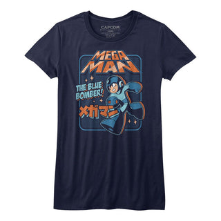 Mega Man-Graphic Blu Bomber-Navy Ladies S/S Tshirt - Coastline Mall
