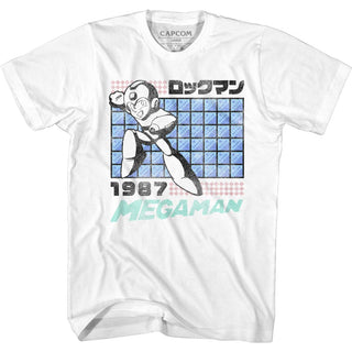 Mega Man - Megaman 1987 Logo White Adult Short Sleeve T-Shirt tee - Coastline Mall