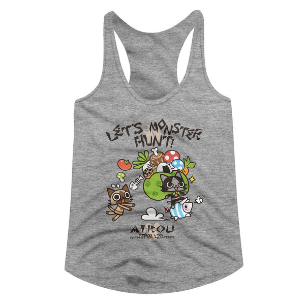 Monster Hunter-Airou Hunter-Gray Heather Ladies Racerback - Coastline Mall