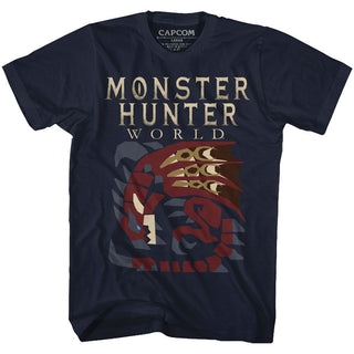Monster Hunter - Large Dragon Logo Navy Adult Short Sleeve T-Shirt tee - Coastline Mall