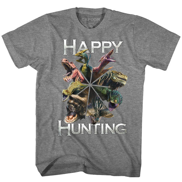 Monster Hunter-Happy Hunting-Graphite Heather Adult S/S Tshirt - Coastline Mall