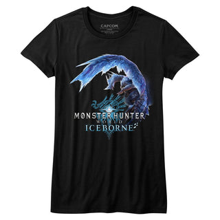 Monster Hunter - Icy Dragon Logo Black Ladies Bella Short Sleeve T-Shirt tee - Coastline Mall