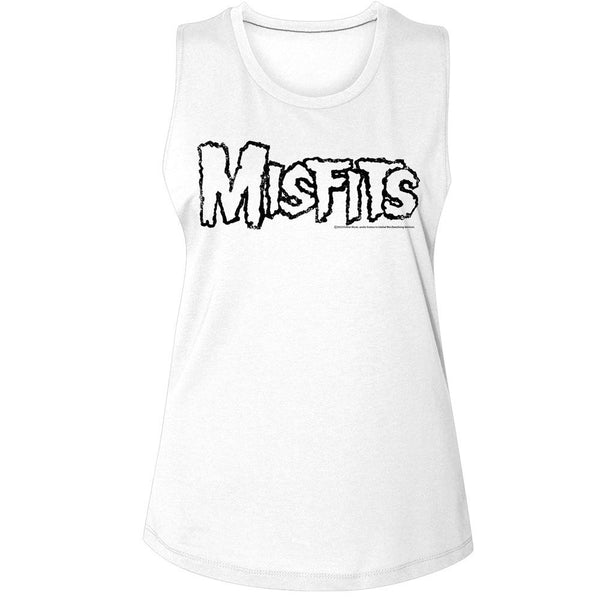 Misfits-Misfits Logo Outline-White Ladies Muscle Tank