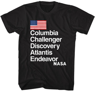 Nasa-Nasa Shuttle Names-Black Adult S/S Tshirt