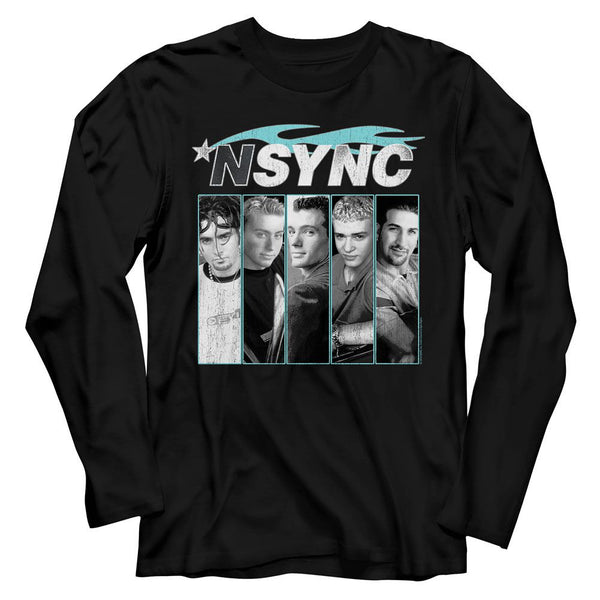 NSYNC - Blue Flame Logo Black Long Sleeve Adult T-Shirt tee - Coastline Mall