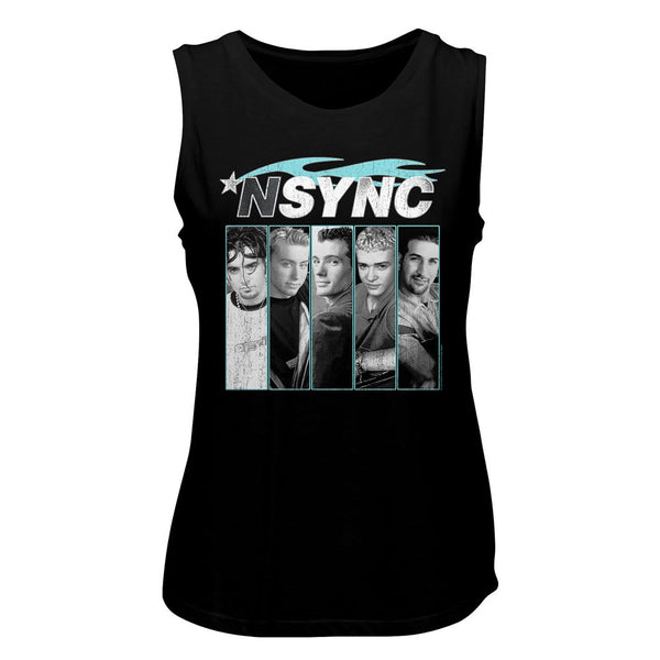 NSYNC-Blue Flame-Black Ladies Muscle Tank - Coastline Mall