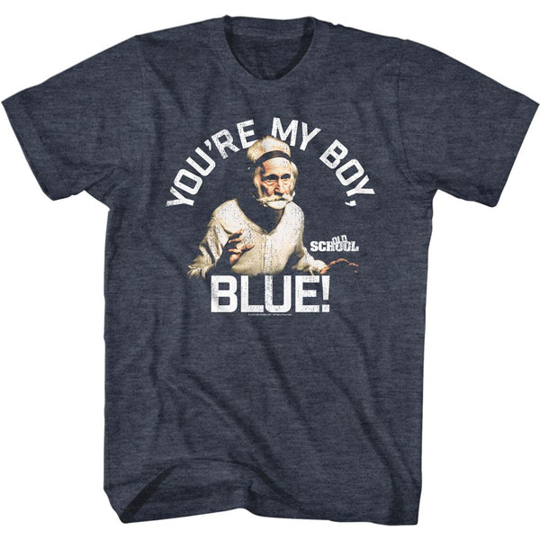 Old School My Boy Blue Logo Navy Heather Adult Short Sleeve T-Shirt tee - Coastline Mall