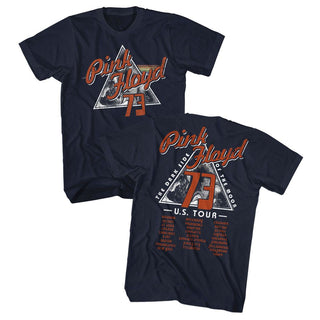 Pink Floyd - US '73 Tour Logo Navy Adult Font and Black Print Adult Short Sleeve T-Shirt tee - Coastline Mall