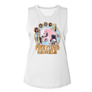 Pink Floyd-Circle Pig-White Ladies Muscle Tank - Coastline Mall