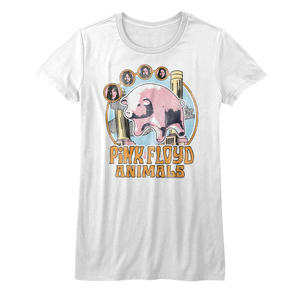 Pink Floyd-Circle Pig-White Ladies S/S Tshirt - Coastline Mall