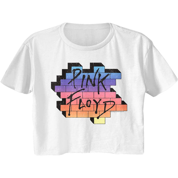 Pink Floyd-Rainbow Wall-White Ladies S/S Festival Cali Crop - Coastline Mall