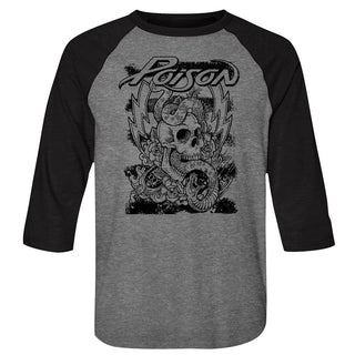 Poison-Skull Snake Lightning-Premium Heather/Vintage Black Adult 3/4 Sleeve Raglan - Coastline Mall