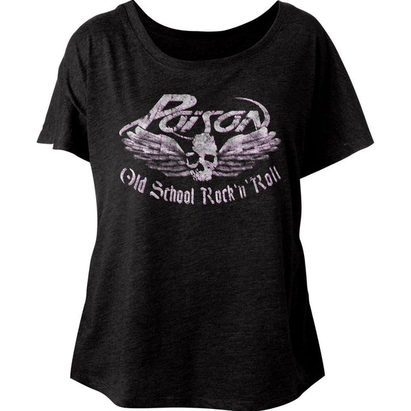 Poison-Old School Rock N Roll-Vintage Black Ladies S/S Dolman - Coastline Mall