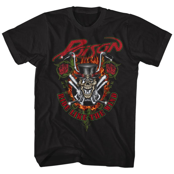 Poison-Ride Like The Wind-Black Adult S/S Tshirt - Coastline Mall